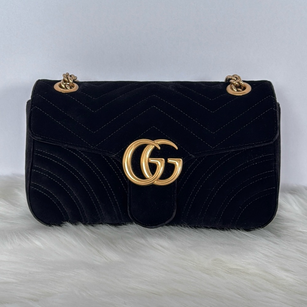 Gucci Small Velvet Marmont Matelasse Shoulder Bag